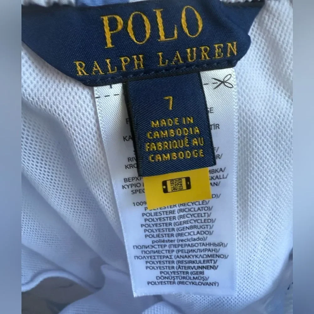 POLO RALPH LAUREN Traveler Polo Bear Swim Trunk Boys Size 7 Blue White